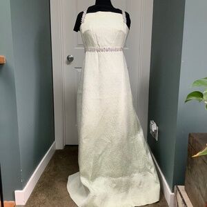 Hand-made Vintage 1970s Sea Foam Green Maxi Beaded Prom Formal Dress (small)